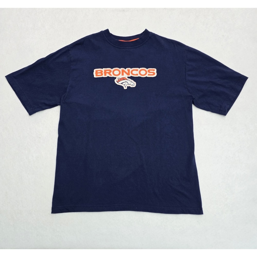 NFL Denver Broncos Mens Navy Blue Embroidered Logo T-Shirt Large VF Imagewear